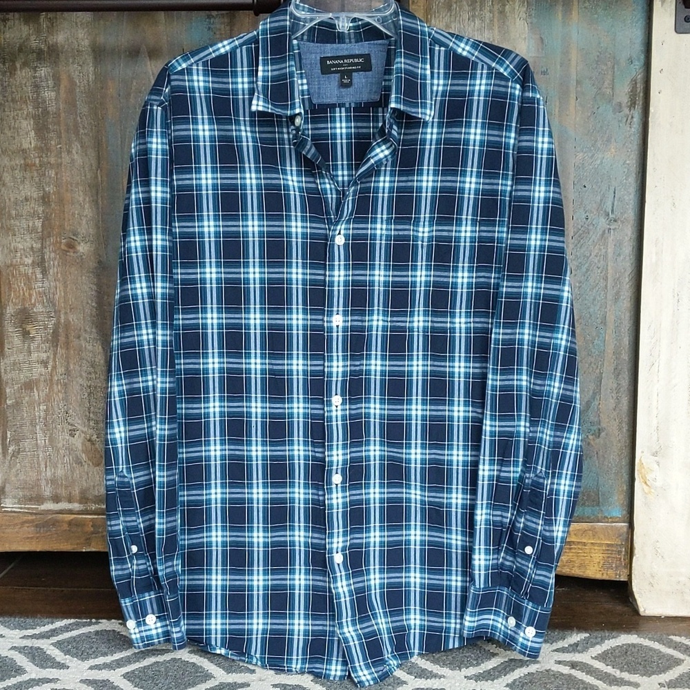 Banana Republic Soft Wash Standard Fit Plaid Button Down Shirt - Large